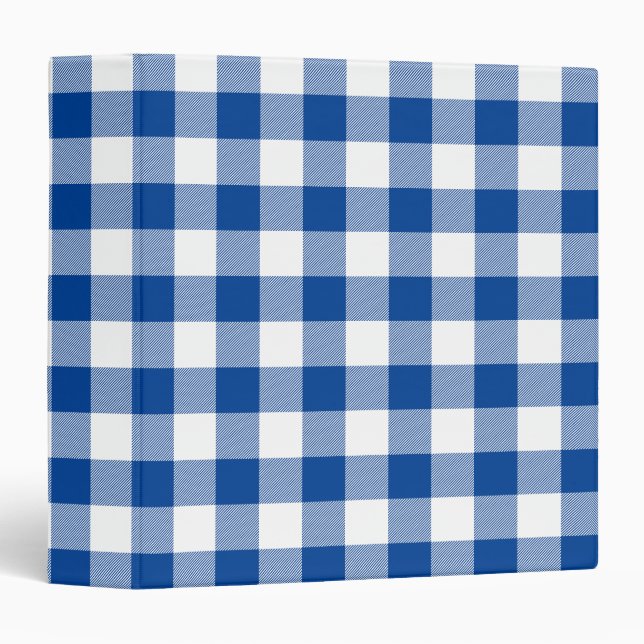 Deep Blue Buffalo Plaid Gingham 3 Ring Binder (Front/Spine)