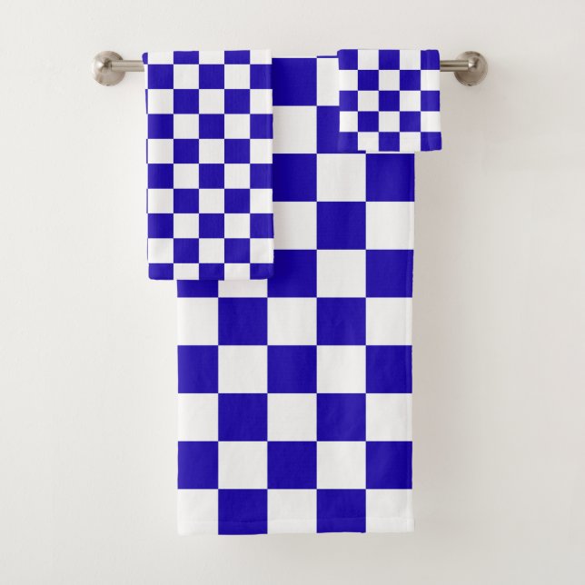 Deep blue checkered  bath towel set (Insitu)