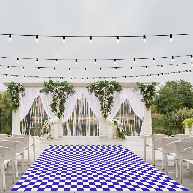 Deep blue checkered  outdoor rug (Insitu (Wedding 1))