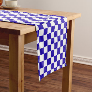Deep blue checkered  short table runner
