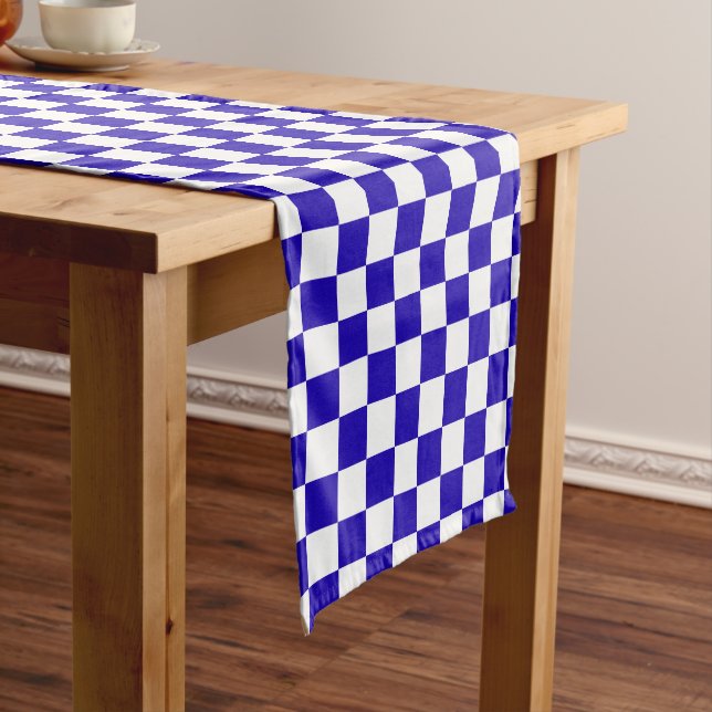 Deep blue checkered  short table runner (In Situ)