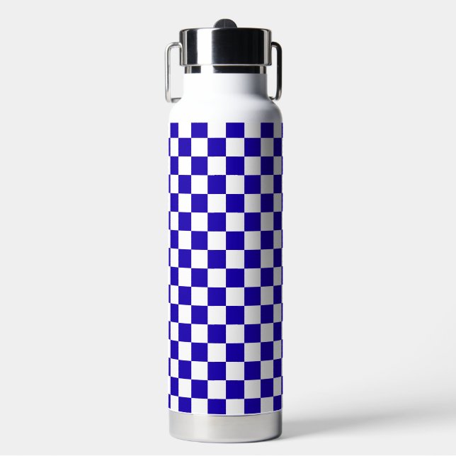 Deep blue checkered  water bottle (Front)
