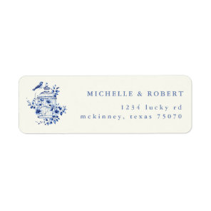Deep Blue Chinoiserie Floral Return Address Label