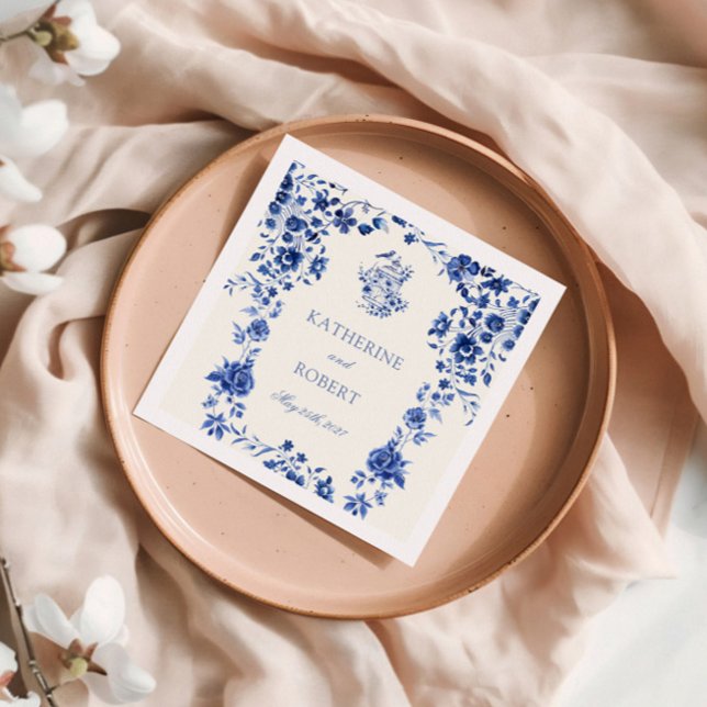 Deep Blue Chinoiserie Vintage Floral Wedding Napkins (Creator Uploaded)
