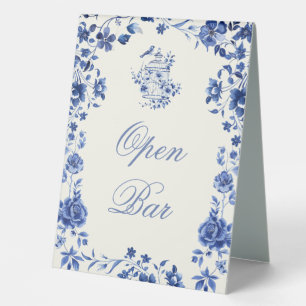 Deep Blue Chinoiserie Vintage Floral Wedding Table Tent