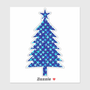 Deep Blue Christmas Tree with Stars Sticker