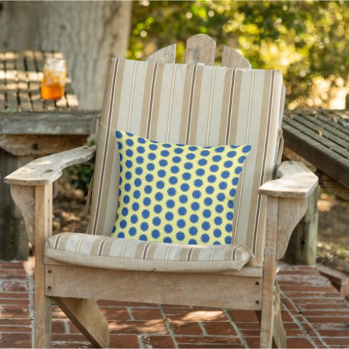 Deep blue circle pattern light yellow outdoor pillow