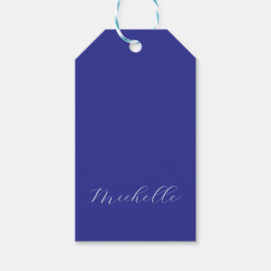 Deep Blue Color Plain Modern Own Name Calligraphy Gift Tags