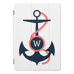 Deep Blue & Coral Red Nautical Boat Anchor iPad Pro Cover
