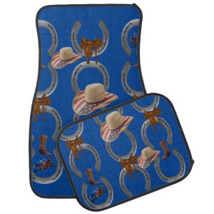Deep Blue Cowboy Horseshoe Floor Car Mats