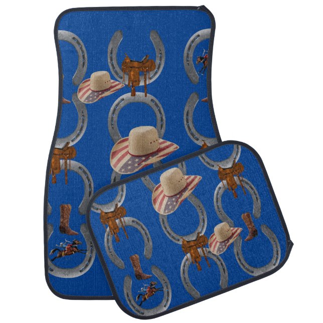 Deep Blue Cowboy Horseshoe Floor Car Mats (Set)
