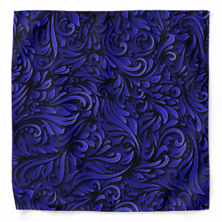 Deep Blue Curly Swirls Pattern Bandana
