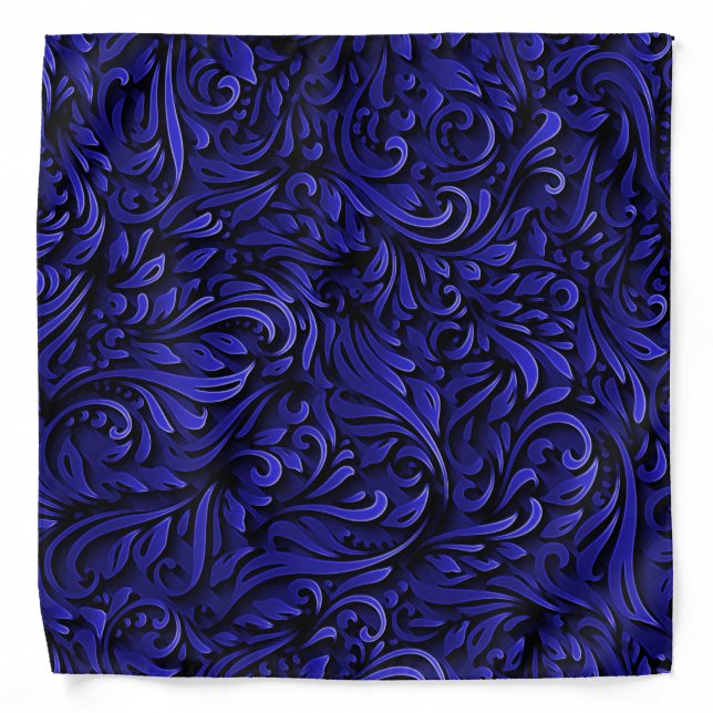 Deep Blue Curly Swirls Pattern Bandana (Front)
