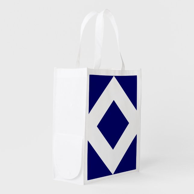 Deep Blue Diamond, Bold White Border Grocery Bag (Front Side)