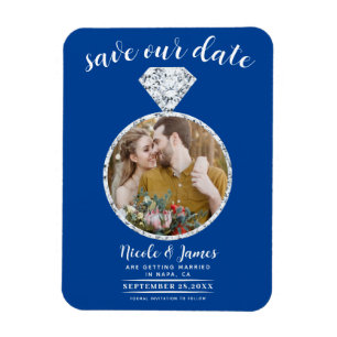 Deep Blue Diamond Ring Bling Photo Save the Date Magnet