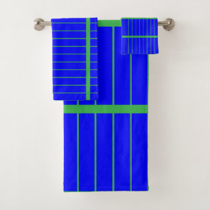 Deep Blue + Emerald Green Stripes Gift  Bath Towel Set