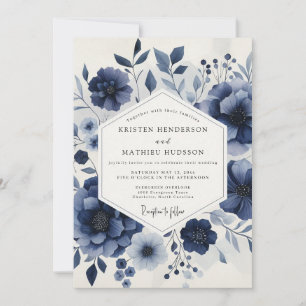 Deep Blue Ethereal Bloom Wedding Invitation