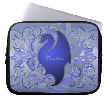 Deep Blue Fantasy Scroll Dragon Laptop Sleeve by TheInspiredEdge at Zazzle