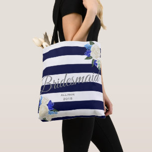 Deep Blue Floral Bridesmaid Tote Bag