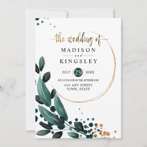 Deep Blue Floral Elegant Fall Wedding Invitation
