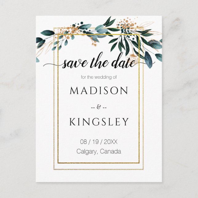 Deep Blue Floral Elegant Fall Wedding Postcard (Front)