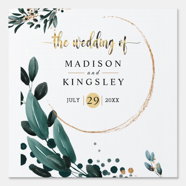 Deep Blue Floral Elegant Fall Wedding Sign (Front)