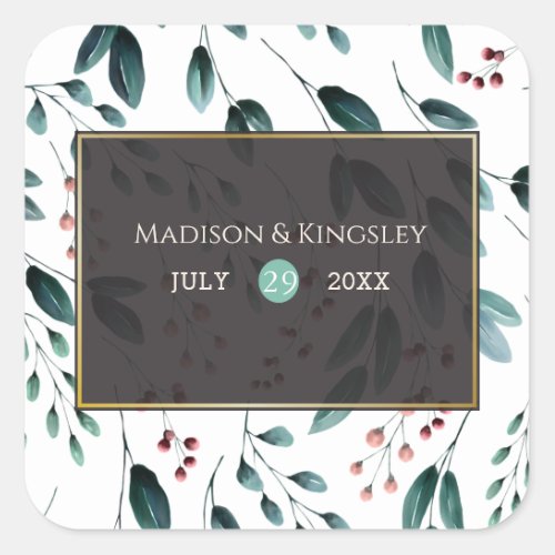 Deep Blue Floral Elegant Fall Wedding Square Sticker