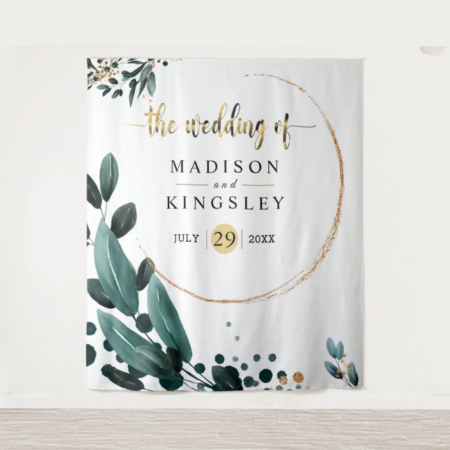 Deep Blue Floral Elegant Fall Wedding Tapestry (Front)