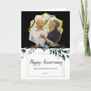 Deep Blue Floral Elegant Fall Wedding Thank You Card