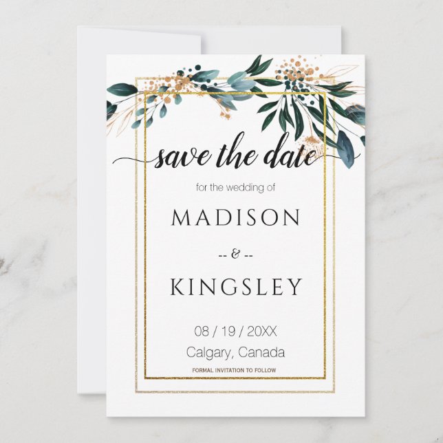 Deep Blue Floral Elegant Wedding Save Date Card (Front)