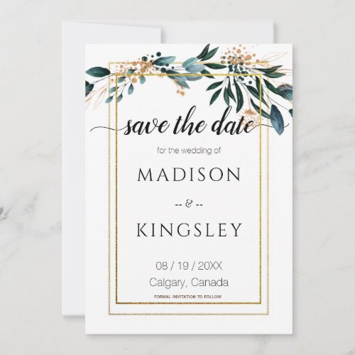 Deep Blue Floral Elegant Wedding Save Date Card