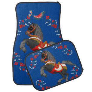 Deep Blue Floral Horse Floor Car Mats