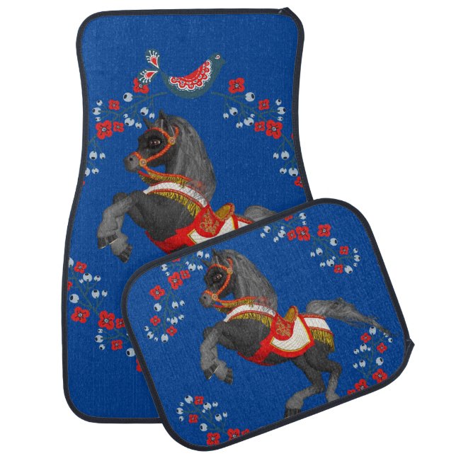 Deep Blue Floral Horse Floor Car Mats (Set)