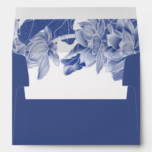 Deep Blue Floral Lotus Chinoiserie Personalized  Envelope
