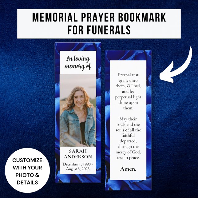 Deep Blue Floral Memorial Prayer Card Bookmark (Creator Uploaded)