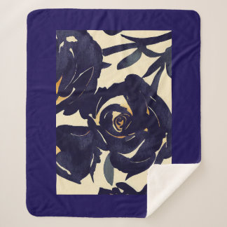 Deep blue floral sherpa blanket