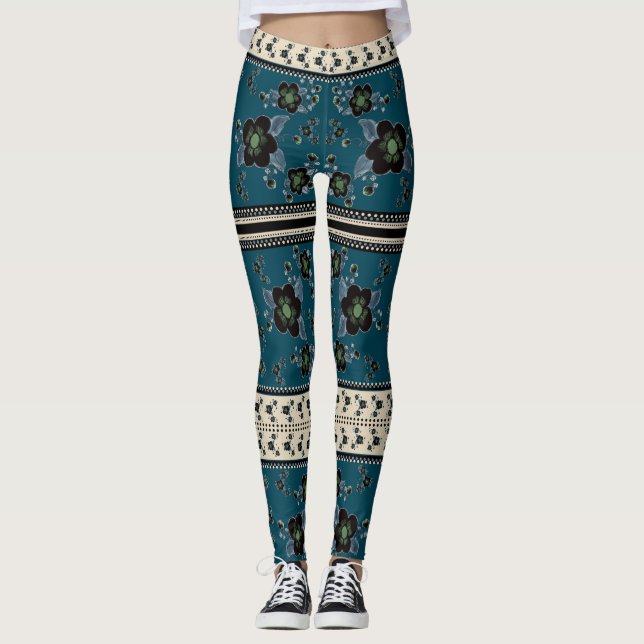 Deep Blue Flowered Leggings (Front)