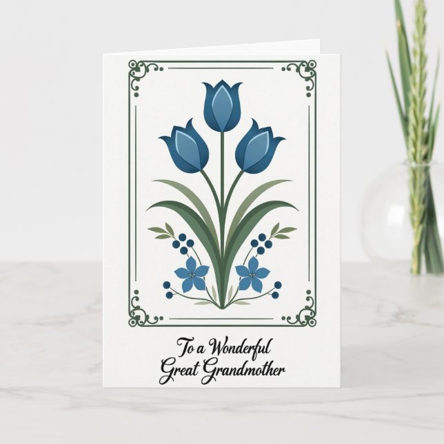 Deep Blue Flowers Mothers Day Card (Front)