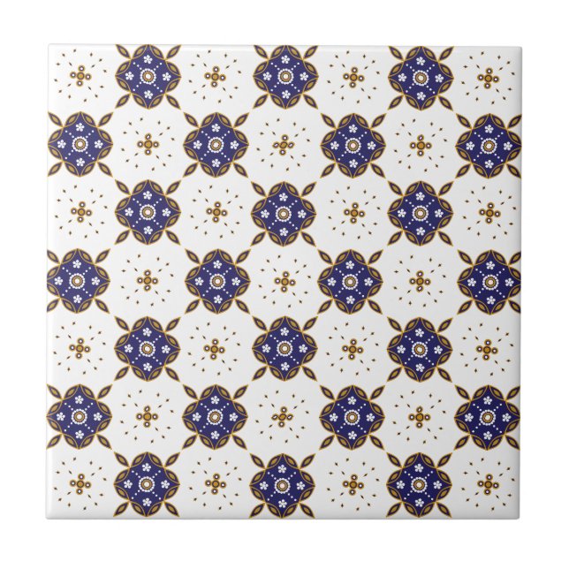 Deep blue flowers pattern ceramic tile (Front)