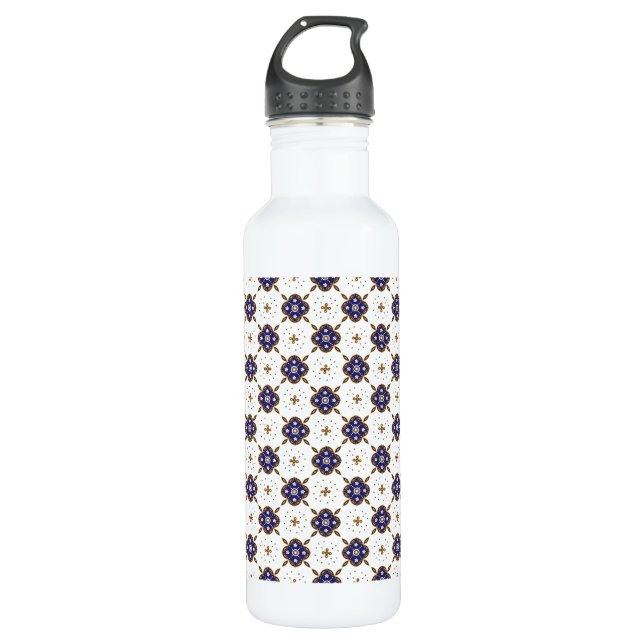 Deep blue flowers pattern water bottle (Front)