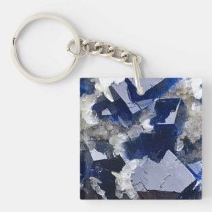 Deep Blue Fluorite & Calcite Mineral Photography  Keychain