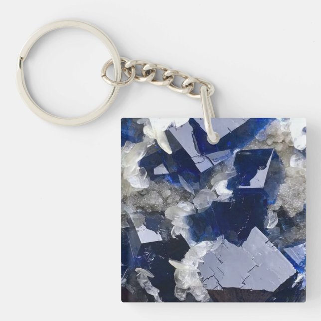 Deep Blue Fluorite & Calcite Mineral Photography  Keychain (Front)