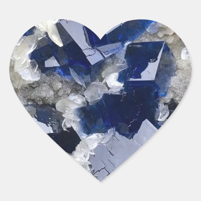 Deep Blue Fluorite Crystal & Flake Calcite  Heart Sticker (Front)