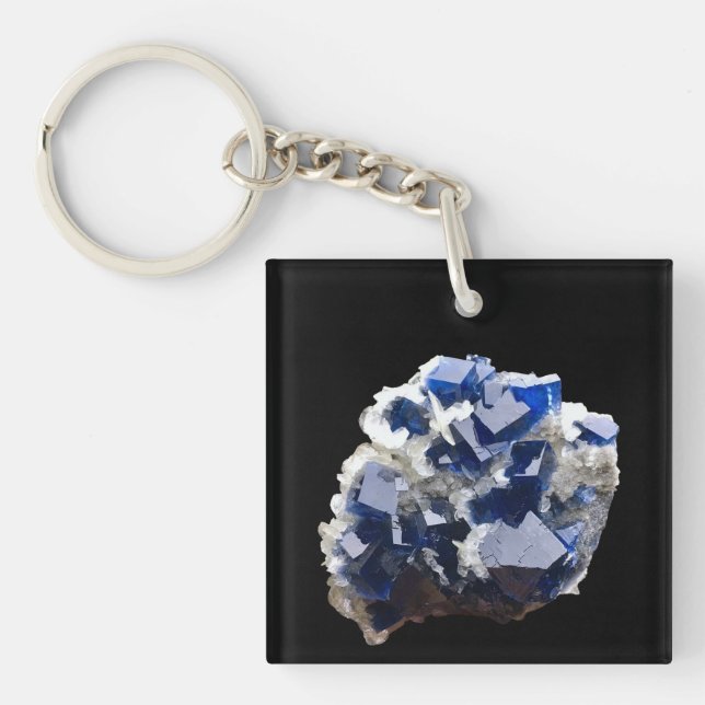 Deep Blue Fluorite Crystal & Flake Calcite Keychain (Front)