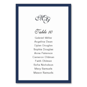 Deep blue Frame. Modern stylish wedding Table Number