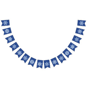 Deep Blue Frozen Snowflake Frosty Winter Christmas Bunting Flags