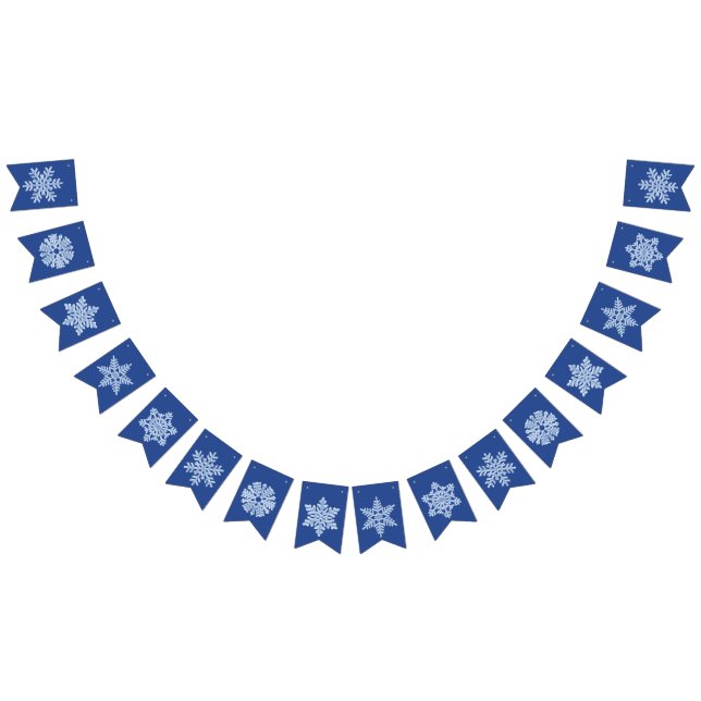 Deep Blue Frozen Snowflake Frosty Winter Christmas Bunting Flags (All)