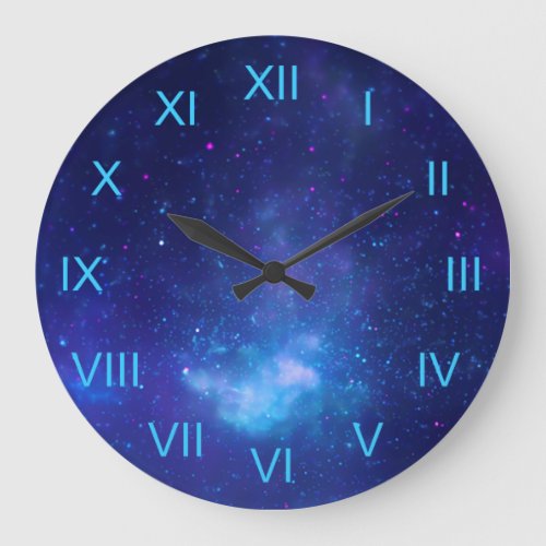 Deep Blue Galactic Center Aqua Roman Numerals Large Clock