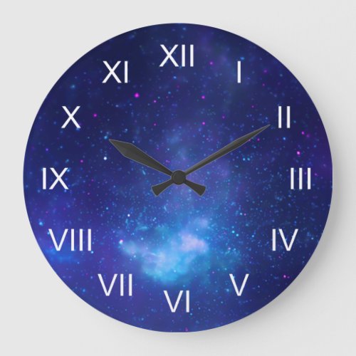 Deep Blue Galactic Center White Roman Numerals Large Clock