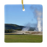 Deep Blue Geyser and Bison at Yellowstone Ceramic Ornament